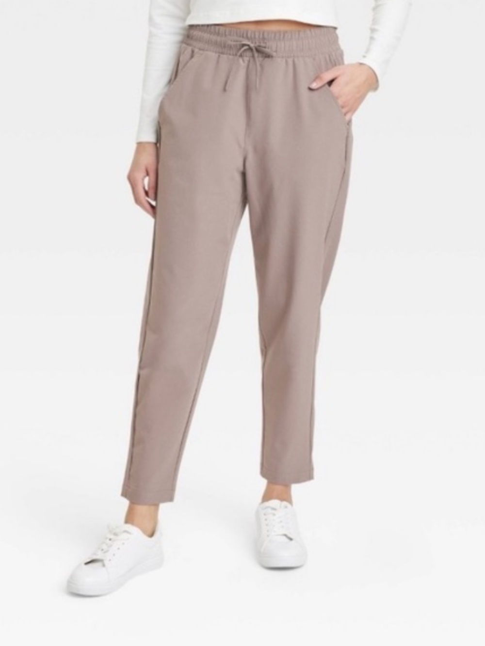 All In Motion Women's S Taupe Active Light High-Rise Woven Taper Pants